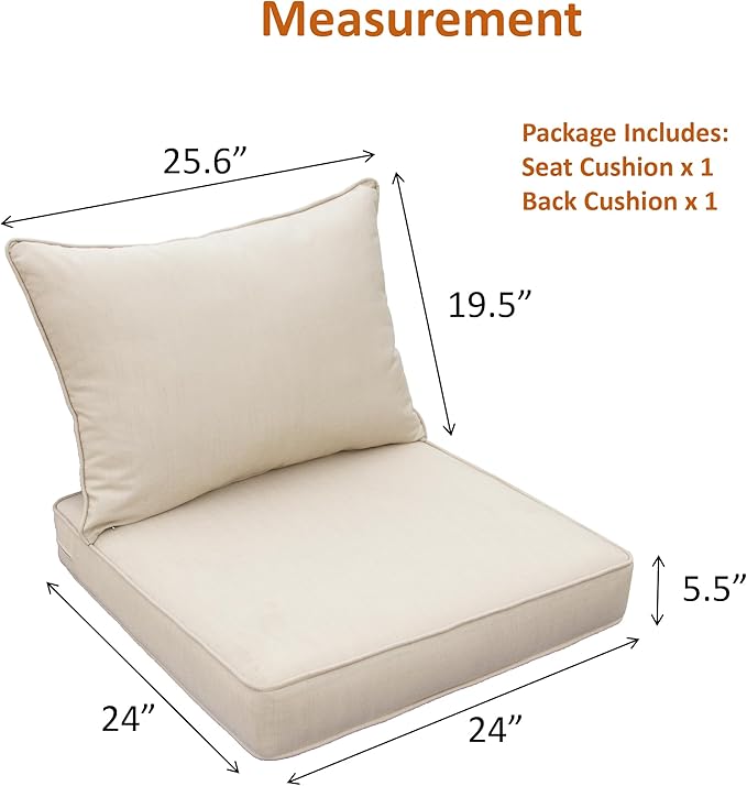 Generic Outdoor Patio Furniture Replacement Cushions,24X24X5 Inch Deep Seat Chair Seat Back Cushion Set,All Weather Breathable Sectional Cushions for Patio Furniture Couch Loveseat,Beige Sand