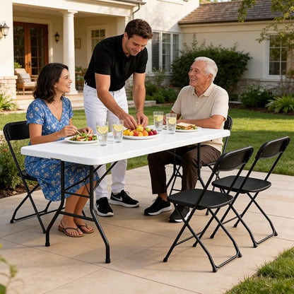 10 Pack Black Plastic Folding Chairs, Outdoor Portable Folding Chair with Steel Frame, 350lbs Capacity Stackable Foldable Chairs for Patio, Garden, Picnic, Kitchen, Events