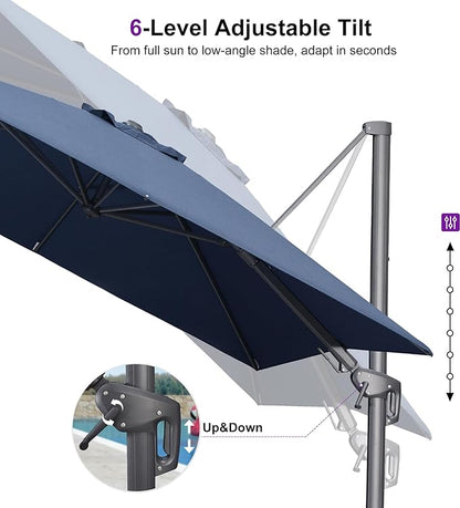 PURPLE LEAF 9' X 12' Swivel Outdoor Patio Aluminum Umbrella with Base Left-right Tilting Cantilever Offset Umbrella with UV Resistant Heavy Duty Fabric for Deck Pool Patio Backyard, Ocean Slate