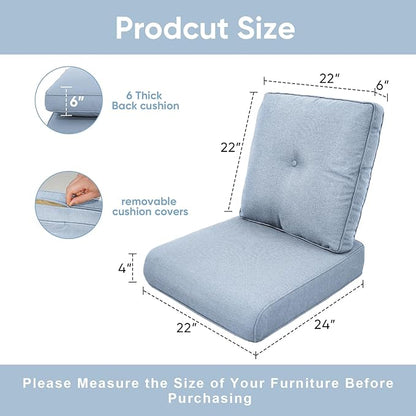 8-Piece Outdoor Patio Cushion Set - Fade & Water Resistant with Removable Olefin Cover, 22x24x4 Inch Memory Foam Cushions for Wicker Sectional Sofa – Baby Blue/Buckle