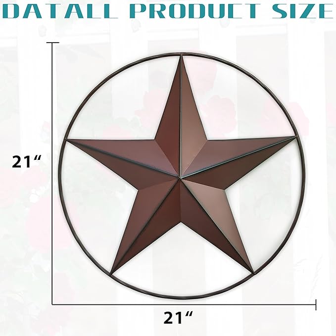 JoyEvy 21" Red Barn Star Wall Decor,Metal Stars Rustic Vintage Western Country Farmhouse Home Indoor or Outdoor Wall Decoration,Texas Stars for House Wall Art Décor