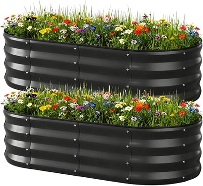 COMHOMA 2 Pack Raised Garden Bed 4x2x1ft,Galvanized Metal Planter Box Kit for Outdoor Gardening,Large Vegetable Flower Growing Beds with Gloves Tools,Black