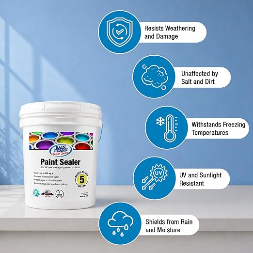 Rain Guard Water Sealers SP-9005 Paint Sealer 5 Gallon - Clear Semi-Satin Finish - Water Repellent Protection for All Painted Surfaces - Water-Based Silane/Siloxane Acrylic