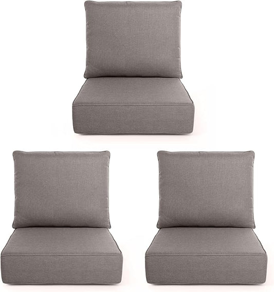 Outdoor Chair Cushions, 6 Inch Thick Patio Seat & Back Cushions Set with Removable Cover, Waterproof Patio Cushions for Outdoor Furniture, 22 x 24 Inch, Gray 3-Set