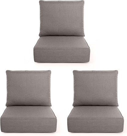 Outdoor Chair Cushions, 6 Inch Thick Patio Seat & Back Cushions Set with Removable Cover, Waterproof Patio Cushions for Outdoor Furniture, 24 x 24 Inch, Gray 3-Set