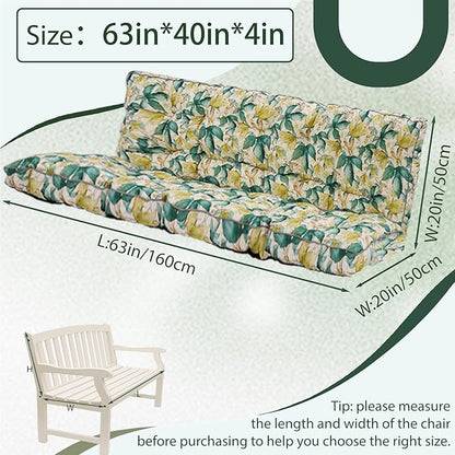 2/3 Seater Swing Replacement Cushion, Waterproof Porch Swing Cushions with Backrest, Thickened Bench Cushions for Outdoor Furniture, for Outdoor Patio Swing (Clover, 63 * 40in)