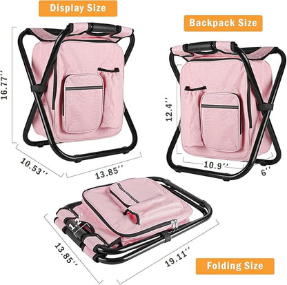 Kikerike Backpack Stool Cooler Chair Heavy Duty 300 LBS Max Load Portable Lightweight Stool Backpack Folding Fishing Cooler Seat for Camping Hunting Fishing