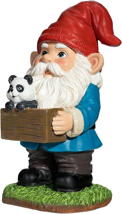 Panda Gnome Garden Statue - 9 Inch Funny Outdoor Gnomes with Wooden Sign - Weather Resistant Yard and Home Decor - Unique Gift for Women, Men, Present for Christmas & Garden Enthusiasts