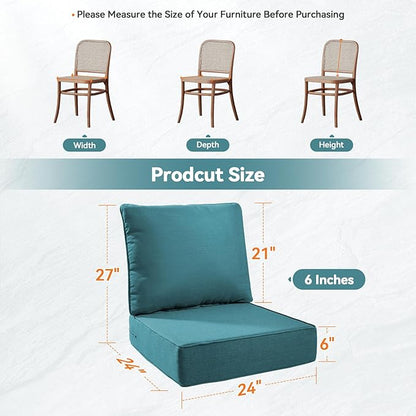 Luxury 6" Outdoor Cushions for Patio Furniture, 24x24x6" Thick Seat Cushion Set of 8, Fade Resistant Couch Chair Replacement Cushions High Density Deep Wicker Chair Cushion w/ Removable Cover, Green