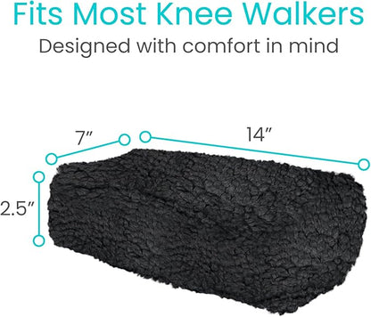 Vive Mobility Knee Scooter Pad Cover - Soft Plush Adult Sheepskin Memory Foam Cushion, Walker Accessory for Knee Roller, Padded Accessories Leg Cart Improves Comfort with Injury, Universal Fit (Black)