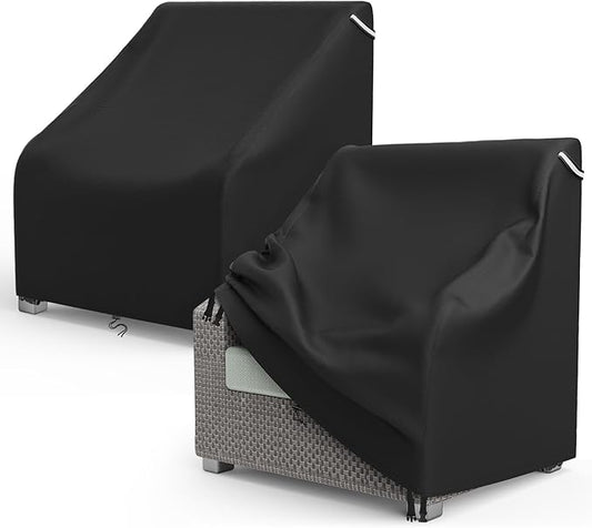 AKEfit Patio Chair Covers for Outdoor Furniture Waterproof 2 Pack,Heavy Duty Outdoor Chair Covers Waterproof for Lawn Lounge Seat, Wicker, Adirondack&Rocking Chairs,Black-30Wx37Dx31H inches