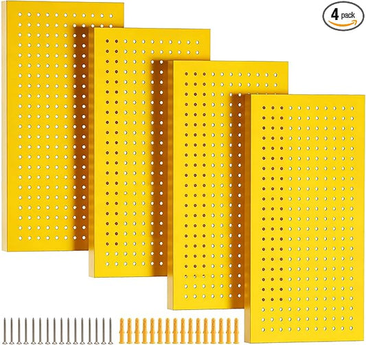 Metal Pegboard Panels,Wall Panels, Heavy Duty Peg Boards for Garage and Garden Tool Storage, Includes Drywall Anchors and Screws Kits, Yellow