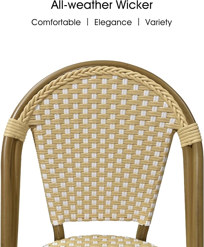 PURPLE LEAF Bistro Chair (Set of 2) French Hand-Woven Wicker Chairs for Outdoor Patio Porch Garden Indoor, Bamboo Print Finish, Cream Yellow, Dining Chairs