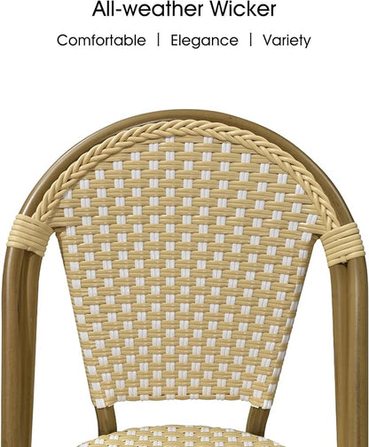 PURPLE LEAF Bistro Chair (Set of 2) French Hand-Woven Wicker Chairs for Outdoor Patio Porch Garden Indoor, Bamboo Print Finish, Cream Yellow, Dining Chairs