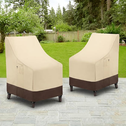 Arcedo Outdoor High Back Chair Covers Waterproof, Heavy Duty Stackable Dining Swivel Chair Covers, All Weather Resistant Patio Furniture Cover, 29”W x 30”D x 42”H, 2 Pack, Beige & Brown