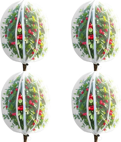 4 Pack Fruit Tree Netting Covers with Zipper & Drawstring – 3.3x4.6FT Ultra-Fine Mesh Garden Netting – Insect & Bird Barrier for Tree, Plant & Crop Protection
