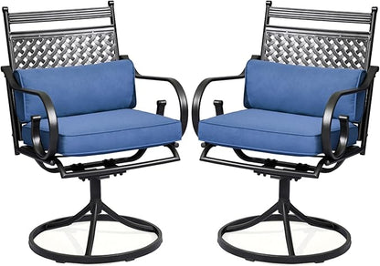 MELLCOM Patio Swivel Chair Set of 2, Heavy Duty Outdoor Dining Chairs with Cushions and Lumbar Pillows, Metal Patio Chairs Gentle Rocker for Outside, Garden Lawn & Porch, Backyard, Blue
