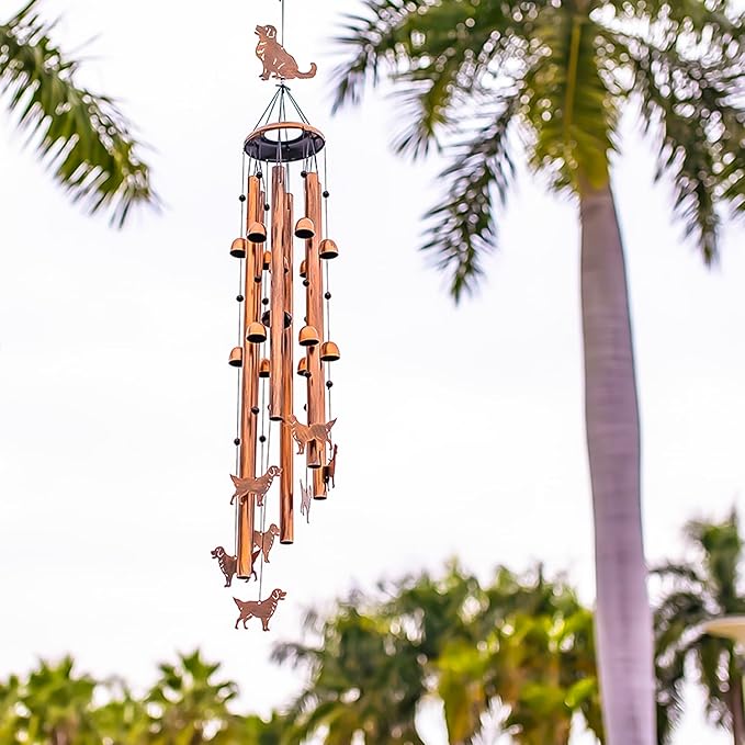 Extra Large Golden Retriever Wind Chimes Outdoor Dog Gifts for Women Mom Men Dad Birthday Gifts Metal WindChimes for Outside/Indoors, Patio, Lawn, Yard, Home Decor, Outdoor Decor, Garden Decorations