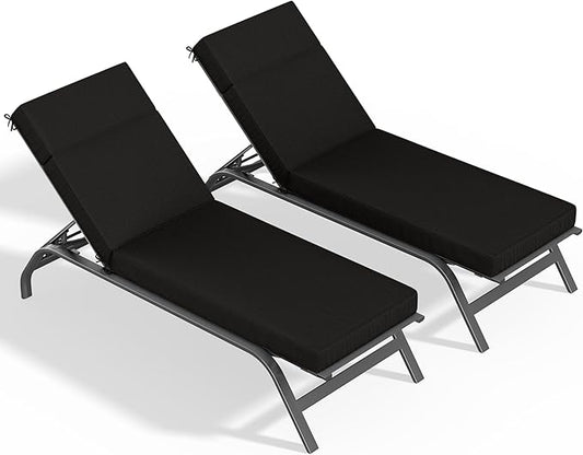 2 Pcs Chaise Lounge Cushions Outdoor, 80" L X 26" W X 4" D Lounge Chair Cushions for Outdoor Furniture, High-Density Foam Patio Chaise Cushion-Waterproof Fade-Resistant ThickPatio lounge chair cushion