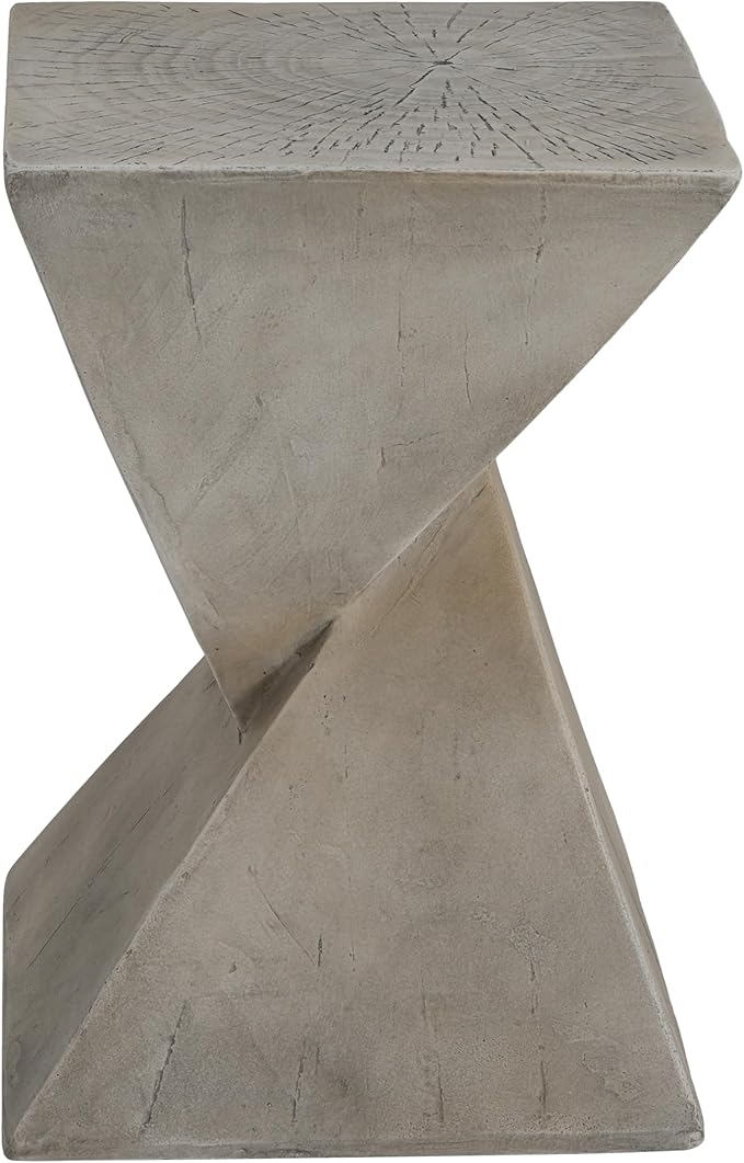 Christopher Knight Home Novi Outdoor Side Table, Geometric-Shaped Accent Side End Table, Garden Stool for Patio Balcony Beach Pool, Lightweight Concrete, Wood-Like Texture, Light Gray