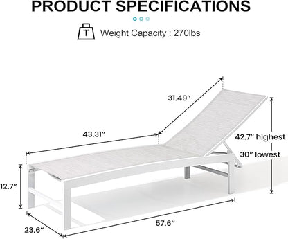 Crestlive Products Outdoor Lounge Chairs, Aluminum Pool Chaise Lounge Chairs, Adjustable Five-Position Tanning Recliner, All Weather for Patio, Beach, Yard, Pool (1PC Multi-Color)