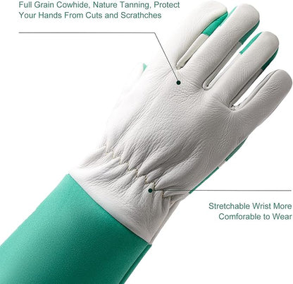 HLDD HANDLANDY Long Gardening Gloves for Women Men - Leather Rose Pruning Gloves Thorn Proof - Breathable Working Glove