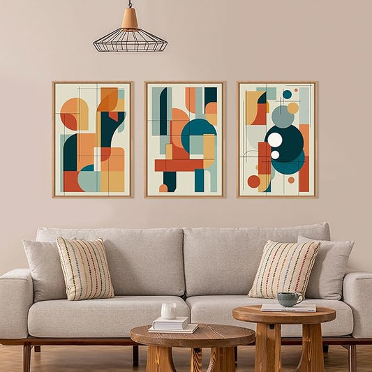 FWIEXA Mid Century Modern Wall Art Set Framed, Modern Canvas Art Wall Decor, Large Abstract Wall Painting, 3 Piece 16x24 Inches Artwork for Living Room, Bedroom, Office