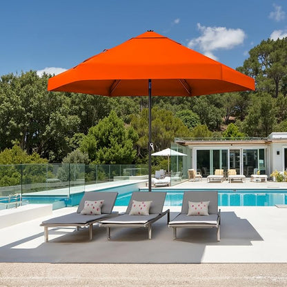 CROWN SHADES 9 Ft Patio Umbrella with Auto-Tilt & Olefin Fabric - Patented 90° Edge Connection Wind Resistant, Outdoor Umbrella for Table, Pool, Beach, Effortless Crank System