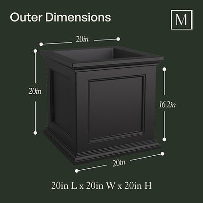 Mayne Fairfield 20-Inch Square Planter – Self-Watering, Weather-Resistant Planter for Flowers – Durable Outdoor Design for Patio, Porch, or Entryway, Espresso