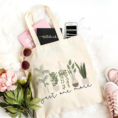 TSIIUO Women's Just One More Plant Canvas Tote Bag Funny Gardener Gift Plant Lover Reusable Shopping Canvas Bag