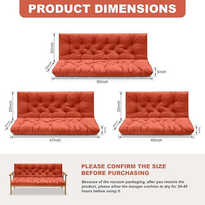 Porch Swing Cushions,Outdoor Cushions 3 Seater Replacement with Backrest, Waterproof Thickened Bench Cushion with Ties for Porch, Patio,Outdoor, Backyard and Garden (Orange 47 * 40 in)