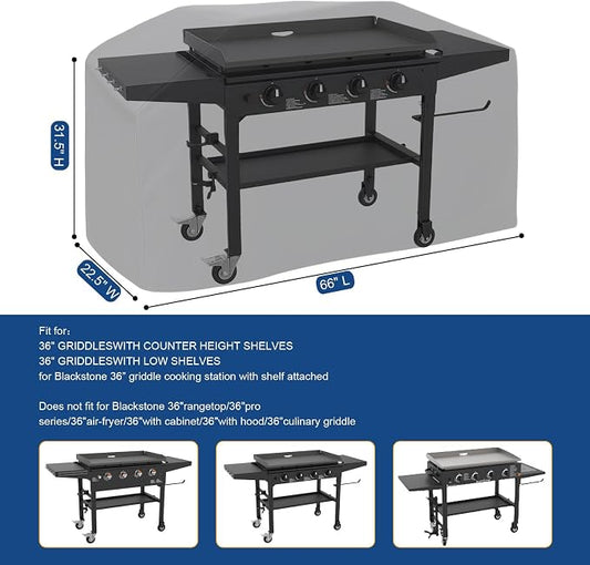 Grill Cover for Outdoor Grill,600D Heavy Duty Bbq Cover for Blackstone 36" Griddle,Waterproof Grill Cover with Air Vent and Click-close Straps,Fit More 4-Burner Flat Oven Griddle without Hood