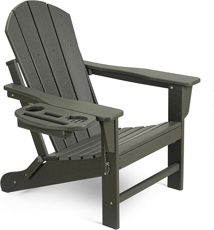 Adirondack Chair, HDPE Folding Adirondack Chair with Multifunctional Cup Holder, Weather Resistant Fire Pit Chair for porches, patios, patios, poolsides, Decks.
