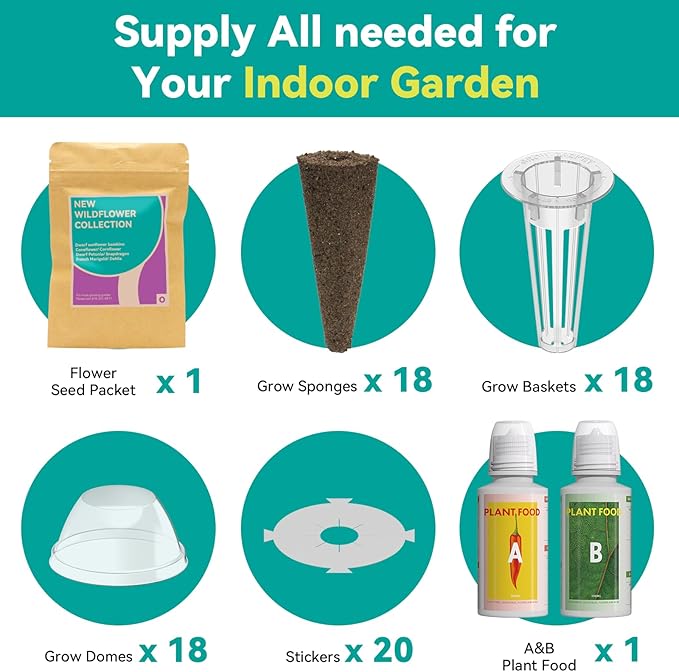 Flower Seed Pods for Ahopegarden, iDOO MUFGA Hydroponics Growing System Indoor Gardening, 400+ Seeds, Dwarf Sunflower Bambino, French Marigold, Dahlia, Dwarf Petunia(18-Pods)