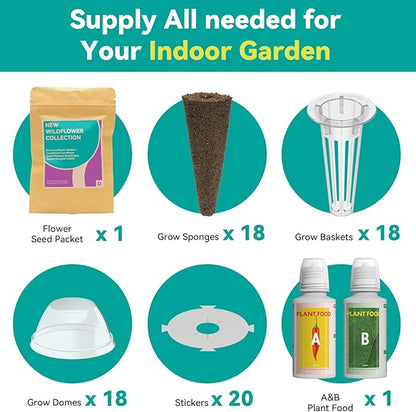 Flower Seed Pods for Ahopegarden, iDOO MUFGA Hydroponics Growing System Indoor Gardening, 400+ Seeds, Dwarf Sunflower Bambino, French Marigold, Dahlia, Dwarf Petunia(18-Pods)