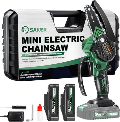 Saker Mini Chainsaw,2026 New Upgrade Electric Chainsaws,Portable Chain Saw Cordless Battery Powered,Small Handheld Chain Saws Pruning Shears Saw for Wood Tree Branches,Courtyard and Garden