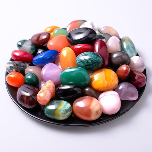 Polished Stone Set, Limited Edition, 50 Pcs, 1.8 lbs, 0.8 Inches, 25 Types of Extra Large Tumbled Gemstones and Crystals in Bulk for Healing, Reiki, Meditation, and Witchcraft