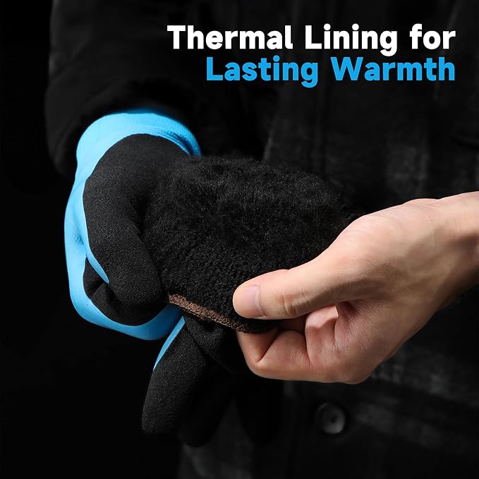 DULFINE 100% Waterproof Winter Work Gloves for Men and Women,Foam Latex Coated and Thermal Insulated Gloves for Cold Weather