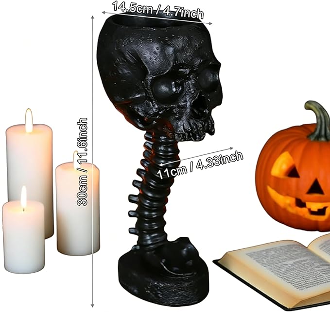 Skull Planter 11.6" Tall Black Gothic Pot | Spooky Goth Home Decor for Bathroom Bedroom, Halloween Plant Pot Flower Vase, Gothic Room Decor Skull Ornament for Indoor Plants