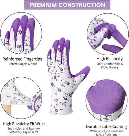 Pleneal Gardening Gloves for Women Men - 6/3 Pairs Garden Gloves with Grip, Latex Coated Working Glove, Medium Size