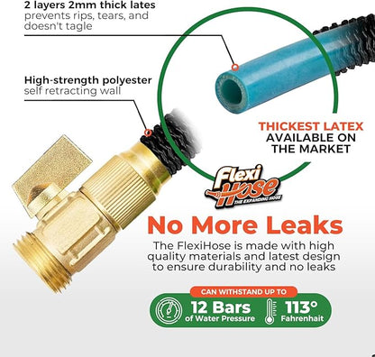 Flexi Hose Lightweight Expandable Garden Hose, 100FT -Retractable Garden Hose, Water Hose - No-Kink Flexibility, 3/4 Inch Solid Brass Fittings and Double Latex Core