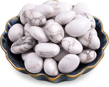 Polished Stone Set Howlite Crystals, 0.8" Handpicked Tumbled Gemstones Rocks, Pebbles for Reiki, Chakra, Healing, Home Decor