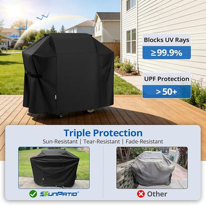 SunPatio 58 Inch Outdoor Grill Cover, Compatible for Weber Genesis II, Genesis 300 and II LX 300 Series Gas Grills, Heavy Duty Waterproof Barbecue Cover, Compared to Weber 7130, 58"W x 25"D x 44.5"H