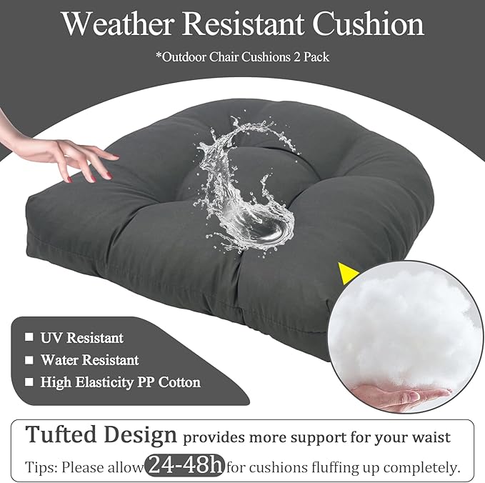 MTMR Outdoor Chair Cushions Set of 2, Water-Repellent 19”X19” Patio Chair Cushions with High Elasticity PP Cotton, No Fading Tufted Patio Seat Cushions for Outdoor Furniture, Thick Outdoor Cushions