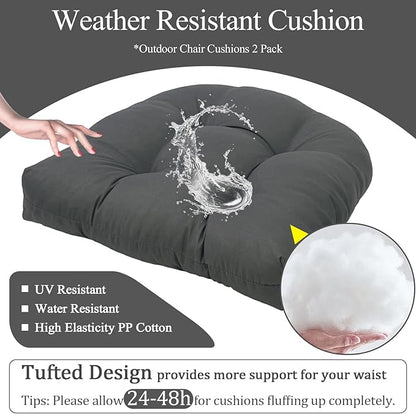 MTMR Outdoor Chair Cushions Set of 2, Water-Repellent 19”X19” Patio Chair Cushions with High Elasticity PP Cotton, No Fading Tufted Patio Seat Cushions for Outdoor Furniture, Thick Outdoor Cushions