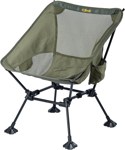 iClimb Ultralight Compact Camping Folding Beach Chair with Anti-Sinking Large Feet and Back Support Webbing (Green - Square Frame - 2PC)