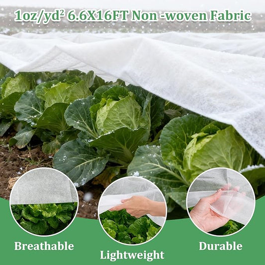 Plant Covers Freeze Protection 6.6 ft x 16 ft Floating Row Cover 1oz/yd² Garden Fabric Plant Cover for Winter Frost/Sun Pest Protection