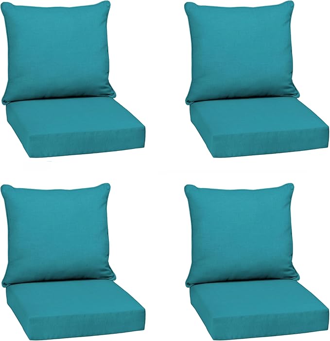 Arden Outdoor Deep Seat Cushion Set (4-Pack), 24 in x 24 in, Weather-Proof, Rain-Proof, Fade Resistant Patio Cushion for Chair, Sofa, and Couch Lake Blue Leala