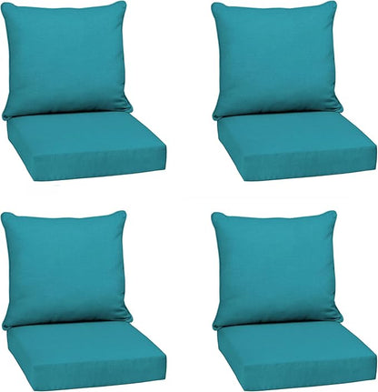 Arden Outdoor Deep Seat Cushion Set (4-Pack), 24 in x 24 in, Weather-Proof, Rain-Proof, Fade Resistant Patio Cushion for Chair, Sofa, and Couch Lake Blue Leala