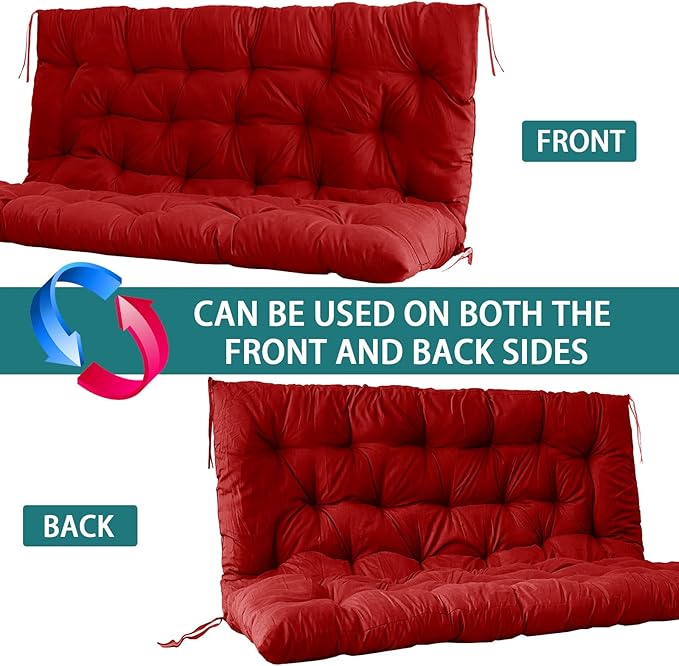 Swing Replacement Seat Cushions, 2-3 Seater Bench Cushions for Outdoor Furnitur with Backrest, Garden Recliner Seat Cushions Waterproof Sofa Pads (Red, 60x40in)